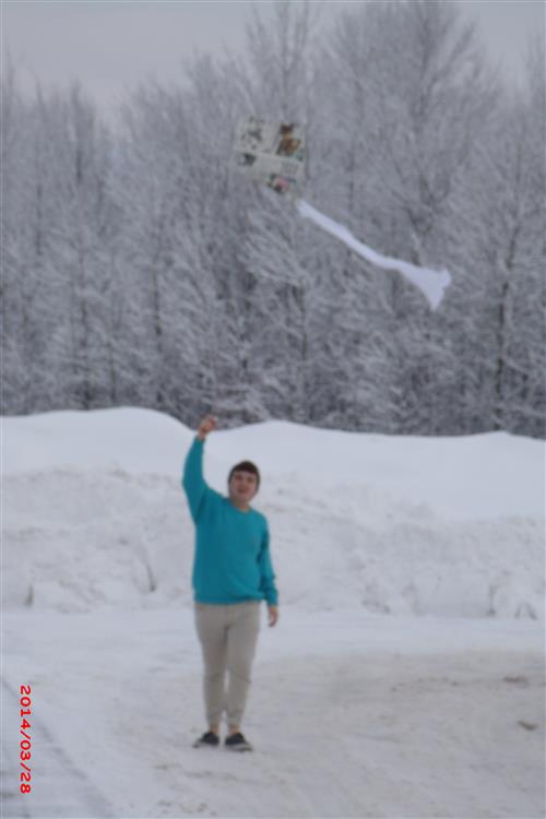 Dane flying the kite he built! 